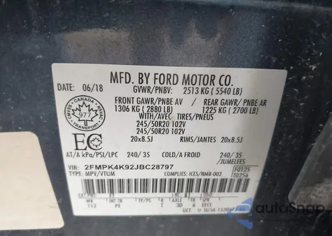 2018 Ford Edge Titanium z USA, uszkodzony, nr VIN 2FMPK4K92JBC28797